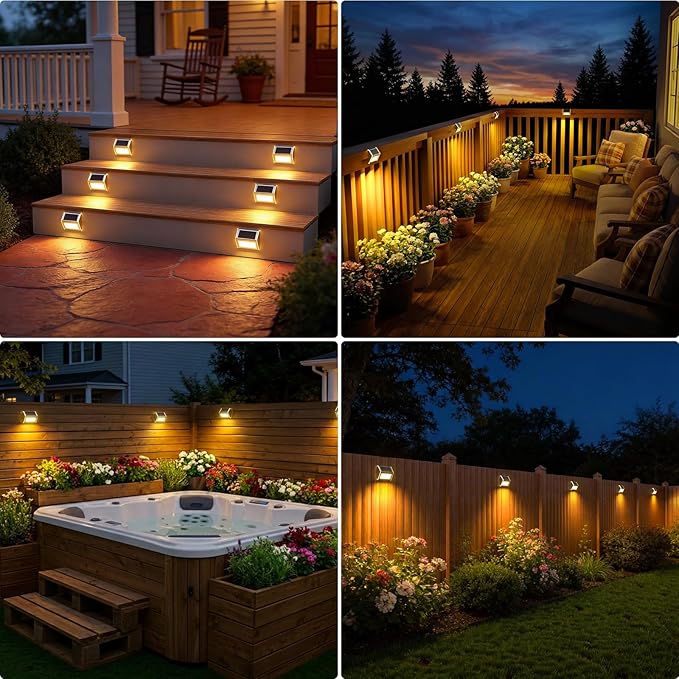 JSOT 12 Pack Solar Lights Outdoor Waterproof for Stairs - Solar Deck Lights Stainless Steel Step Fence Patio Post Wall Lamp for Garden Pathway Walkway LED Decor Light(Warm Light)