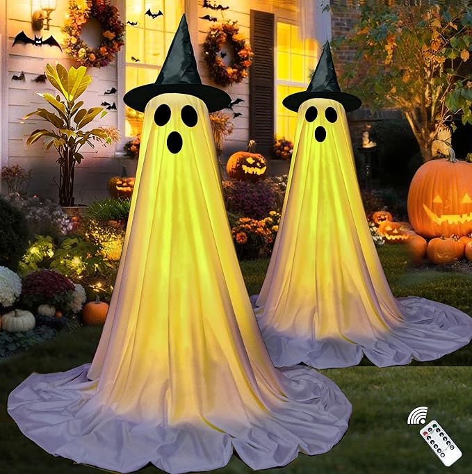 Halloween Ghost LED String Lights Decor Indoor/Outdoor Light Up Spooky Decoration with Remote Control for Yards, Porch, Gardens, Lawn & Party White 2 Packs
