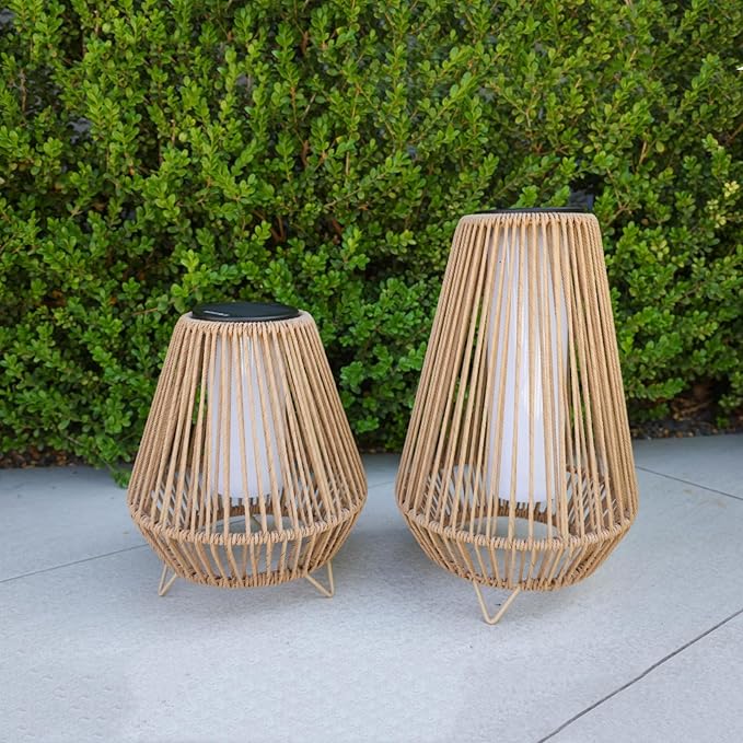 EcoGreen Rocket Floor LED Solar Rattan Lamp – 11.81 * 18.5 Inch Anti Rust Steel Frame with Weaving &Built-in Lights, Warm Glow, 8H Runtime, Solar-Powered Light for Garden & Patio – Single Pack/Large