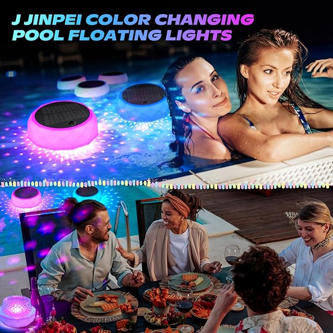 Floating Pool Light, Solar Rechargeable, Color-Changing IP68 Waterproof LED Solar Lights for Pools, Suitable for Garden Path and Party Decorations (1 Pack)