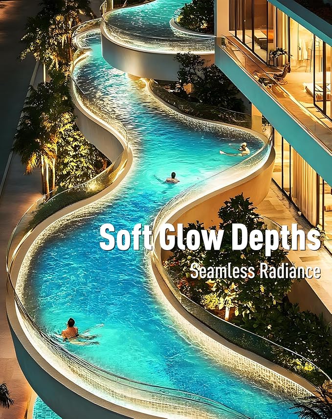 Shine Decor IP68 Waterproof LED Strip Light, 24V Pool Rated Submersible Silicone Neon, Underwater Outdoor LED Rope Light for Pool Fountain Waterfall Bathtub, 16x16mm, Warm White, 16.4FT