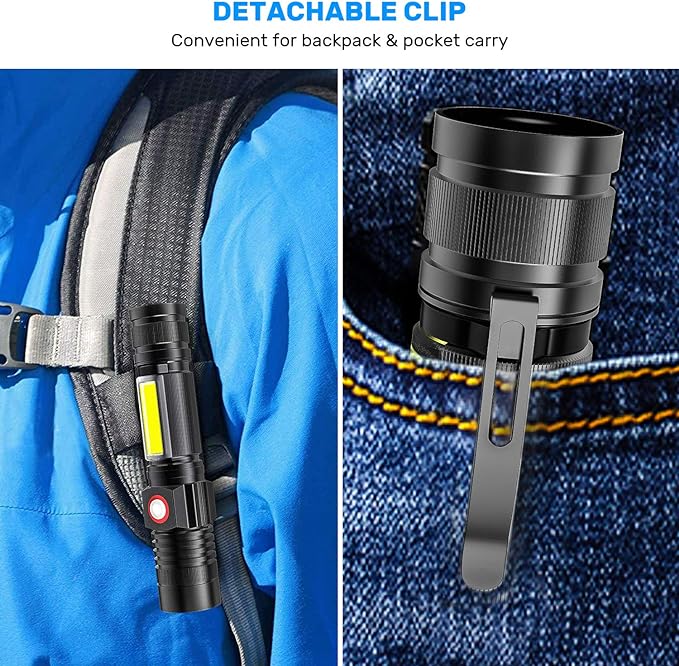 Rechargeable LED Flashlights, Magnetic Flashlight Super Bright Tactical Flashlight with SideLight,USB Rechargeable,Zoomable,Waterproof Best Small Flashlight for Camping, Emergency