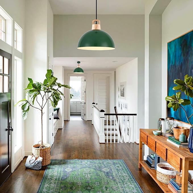 Farmhouse Pendant Light 11.8 inches, 3 Packs- Green Industrial Kitchen Pendant Lights for Library, Office, Kitchen Island, Bedroom