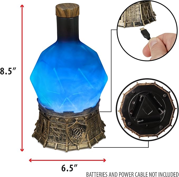 ENHANCE Gaming Sorcerer's Mana Potion Light with Swirling Mystical Brew - Potion Bottle Mood Light Prop for Tabletop Game Immersion, Playroom, Desk Decor - Soft Glowing Whirling Goblet (Blue Elixir)