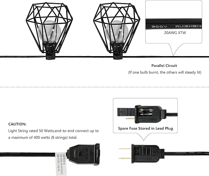 JONATHAN Y JYL8705A Indoor Outdoor Contemporary Transitional Incandescent G40 Diamond Cage String Lights Garden Patio Backyard Porch Balcony, 10 ft. 10-Light, Black