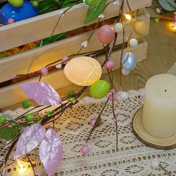 ATDAWN 6 FT Easter Egg Christmas Garland, Battery Operated Christmas Garland with Lights, Eggs Christmas Garland for Easter Holiday Spring Home Christmas Decoration