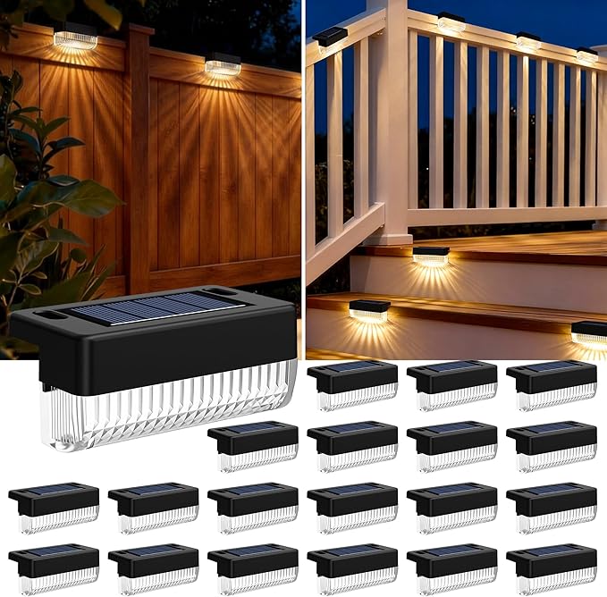 Solar Deck Lights Outdoor 20 Packs, Solar Powered LED Step Lights Waterproof Outdoor for Deck, Step, Fence, Wall, Patio, Yard, Pool, Pathway and Stairs (Warm White)