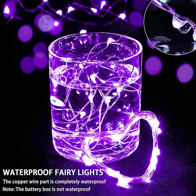 12 Pack Purple Fairy Lights 7Ft 20 LED Twinkle String Lights 3 Modes Battery Operated Waterproof Firefly Starry for Mason Jar Wedding Halloween Christmas Valentines Day Party Table Centerpieces