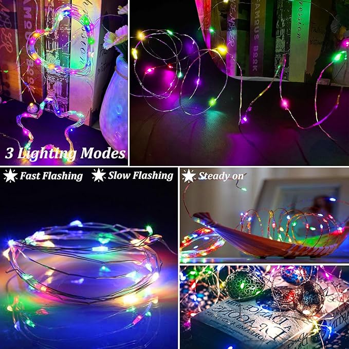 AIKEI 100 Pack LED Fairy Lights Battery Operated, Mini String Lights Waterproof 3 Modes 7 Feet 20 Led Firefly Starry Lamps for Wedding Party Bedroom Garden Halloween Christmas Decoration Colorful