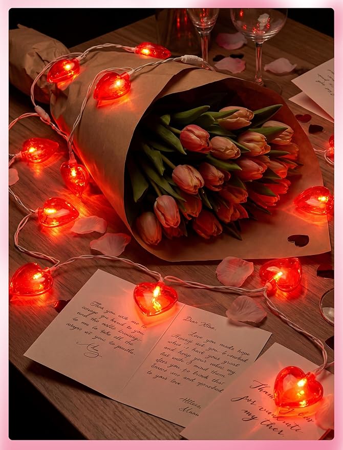 Valentine Day Lights Plug in, Red Heart Shaped String Lights 8.5FT, LED Valentine Heart Lights for Indoor Outdoor Decor, UL Listed, IP44 Waterproof