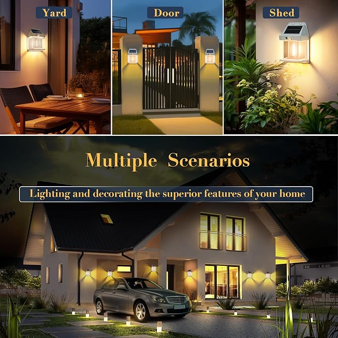 2-Pack 8.2" H Outdoor Solar Powered Wall Sconce Lights Dawn to Dusk Motion Sensor 3 Lighting Modes for Porch Garage House Patio Shed Barn Door Yard Outside Decorative Waterproof -White.