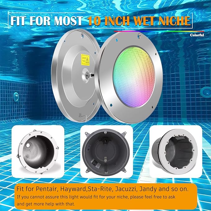 Color Changing LED Pool Light with Remote Controller, 60W 10 Inch Pool Lighting for Wet Niche, Underwater Swimming Pool Lights for Inground Pool, 50 Foot Cord