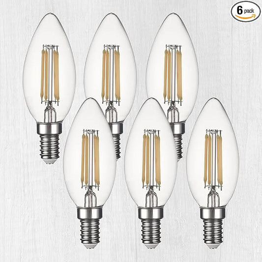 LED Candelabra Bulb, E12 Chandelier Light Bulbs, B11 Candle Light Bulbs, 4.5W Dimmable 450LM(60W eq.) Clear Glass 2700K Soft White, 90+CRI (6 Pack)