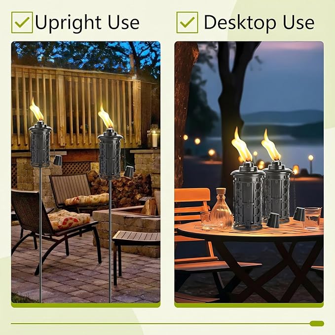 6-Pack Upgraded Home Garden Torch, Black Outdoor Metal Torch Garden Décor, 59-Inch Citronella Torches with 3-Prong Grounded Stake, Light Torches for Party Patio Pathway (More Stable)