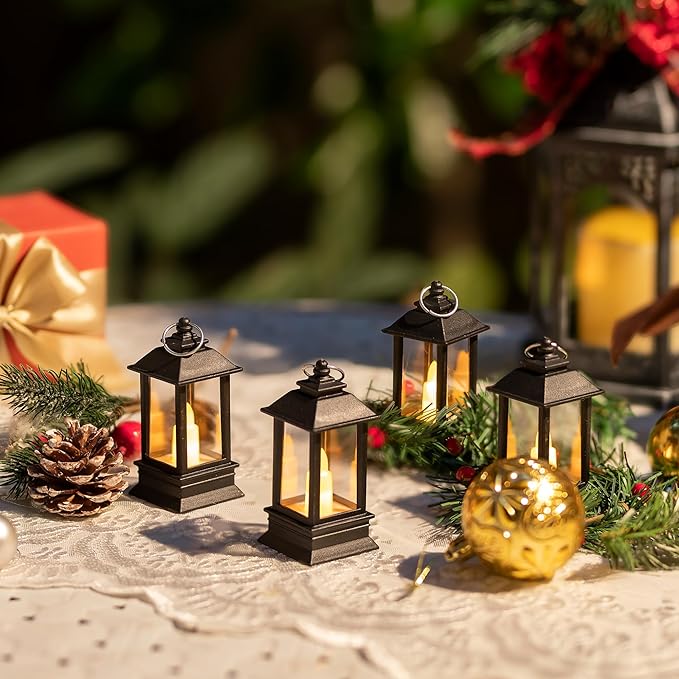 Black Lanterns Decorative Indoor: 24 Pcs Mini Lanterns for Wedding Table Centerpieces Battery Powered Small Led Lights for Party Bulk