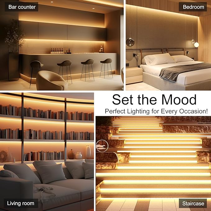COB LED Strip Light 24V, 16.4ft Warm LED Light Strip with Remote, High Density Flexible Warm Tape Lights, CRI90+ LED Lighting for Backlighting for TV, Bedroom, Cabinet, Indoor Decor