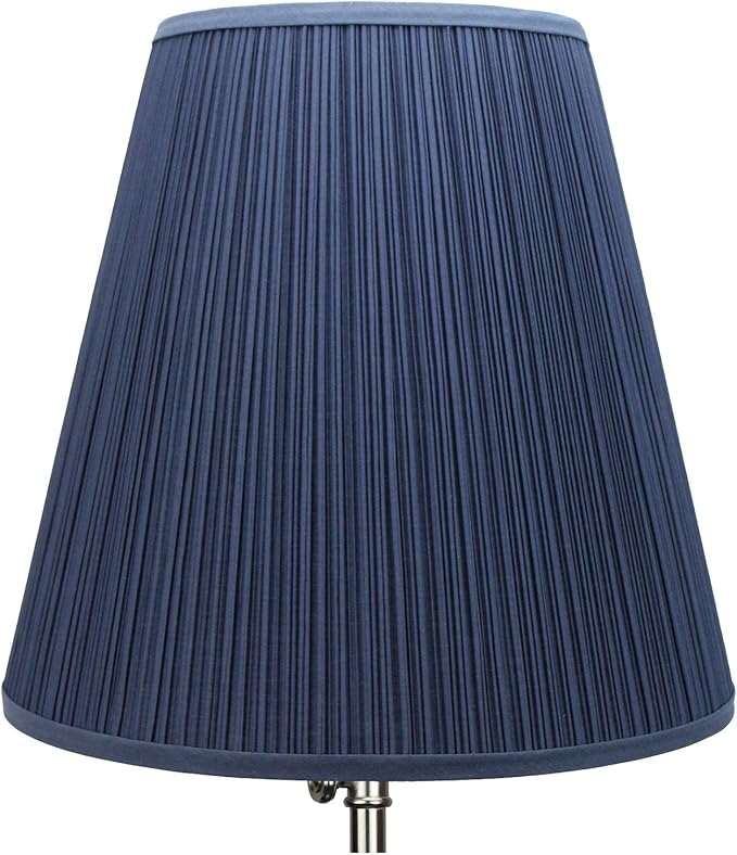 FenchelShades.com Lampshade 9" Top Diameter x 16" Bottom Diameter x 14.25" Slant Height with Washer (Spider) Attachment for Lamps with a Harp (Harp Included) (Pleated Navy Blue)