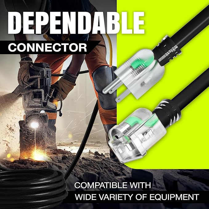 10ft Outdoor/Indoor Extension Cord 14/3 Gauge Heavy Duty 3 Prong SJTW, Waterproof, Flexible Cold-Resistant Long Power Cord,15A 125V 1875W, Black by LifeSupplyUSA