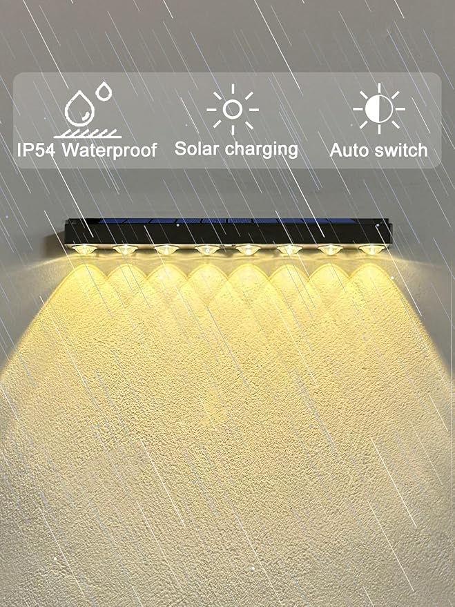 High Brightness Solar Fence Lights Solar Sign Lights Outdoor 2 Pack, Automatic Charging and On/Off Light Switch, 8 LED Beads for Gardens, Porches, Patios, Decks, Fencescapes - Warm White