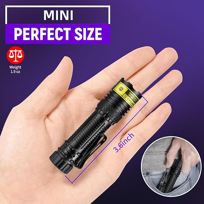 UV Flashlight Black Light USB Rechargeable 395nm Blacklight Mini, Wood's Lamp Portable Handheld Powerful LED Ultraviolet Lights Flashlights, for Resin Curing, Uranium Glass, Pet Dog Urine Detection