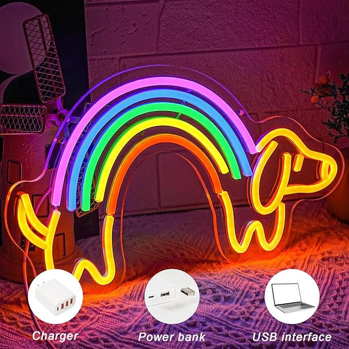 Rainbow Dachshund Neon Sign for Wall Decor Dimmable Dog Neon Light Cute Puppy Neon Light Sign Rainbow Light Signs for Pet Shop Kid Room Bedroo Dog Lovers Pride Gifts