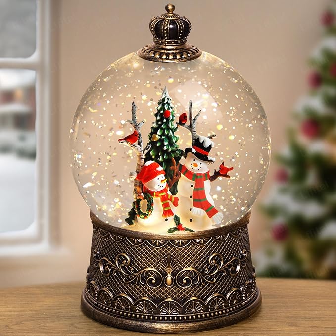 Snowman Snow Globe Lantern Christmas Snow Globes, Lighted Christmas Decorations Indoor for Home with Music Timer Glitter, Musical Snowglobe Festival Gifts, USB & Battery Operated