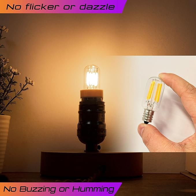 E12 Himalayan Salt Lamp 2W Equivalent 15Watt Warm White 2700k, T20 Night Light Bulbs 180lm, E12 LED Bulb Candelabra Base for Himalayan Salt Rock Lamps & Baskets, Candle Lamp, 2 Pack