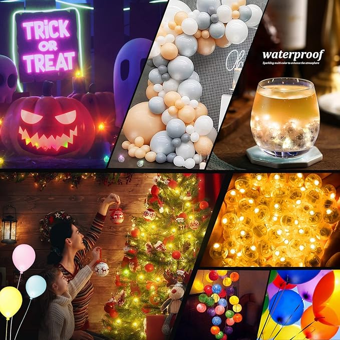 200pcs LED Orange Balloon Lights, Round LED Mini Lights for Paper Lantern Balloon Birthday Party Event Indoor Outdoor Wedding Decoration Halloween Christmas Supplies