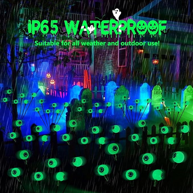 2025 Upgraded 6 Pack Halloween Decorations Outdoor, Green Solar Eyeball Lights, 36 LED Eye Balls Swaying Firefly Light Waterproof (Soft Glowing or Steady on) for Garden Lawn Pathway Grave Yard Decor