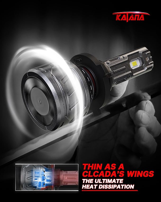 KATANA 9006 Light Bulb, HB4 Bulb 16000LM Super Bright 70W 6500K Mini Size Plug and Play Fog Light Bulb of 2