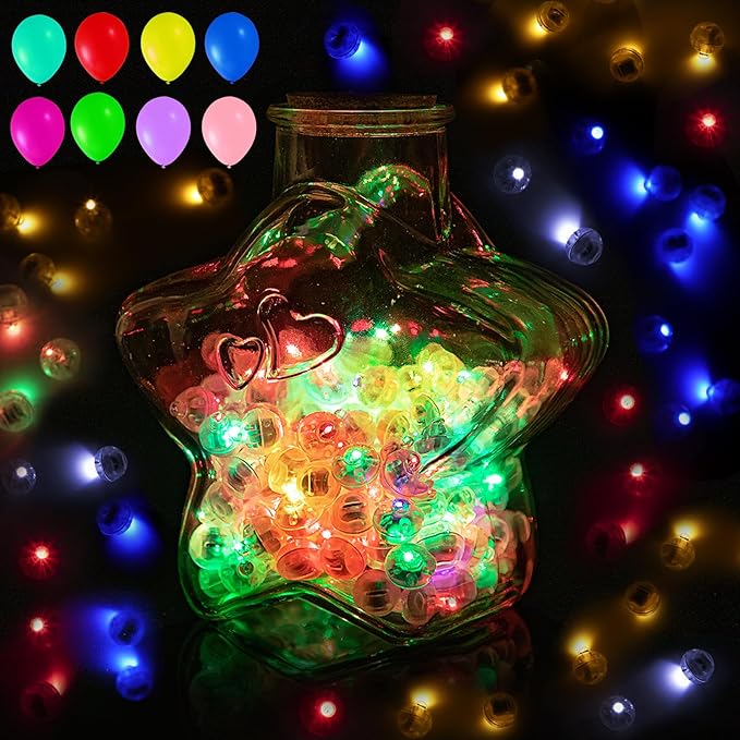 100PCs Mini Led Lights,Flash Led Balloons Light 5 Colors for Party Decorations Neon Party Lights for Paper Lantern Easter Eggs Birthday Wedding Halloween Christmas Decoration - Blinking Mix Color