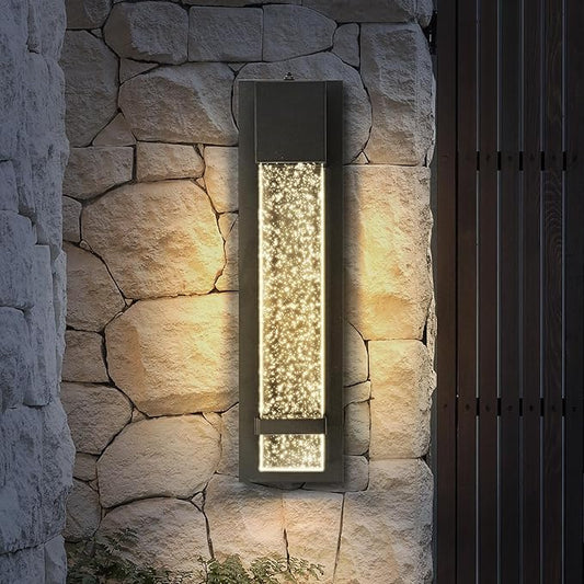 ASD LED 18 Inch Bubble Glass Wall Light Fixture | 12W 500LM 3000K-5000K 120V | 3CCT, Waterproof, Photocell, ETL Listed | Exterior Dusk to Dawn Flush Mount Sconce, Outdoor Lighting | Black