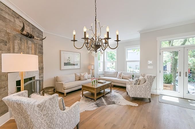 Farmhouse Crystal Chandelier,26 Inch Modern Flower Branch Oil-Rubbed Bronze Rustic Vintage Hanging Pendant Ceiling Light Fixture for Living Room Dining Room Bedroom Foyer Entryway