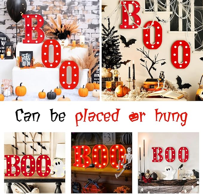 Halloween Decorations, "BOO" Light Up Sign, LED Marquee Light Up Letters, Halloween Decor Indoor for Kitchen, Bedroom, Party, Tabletop