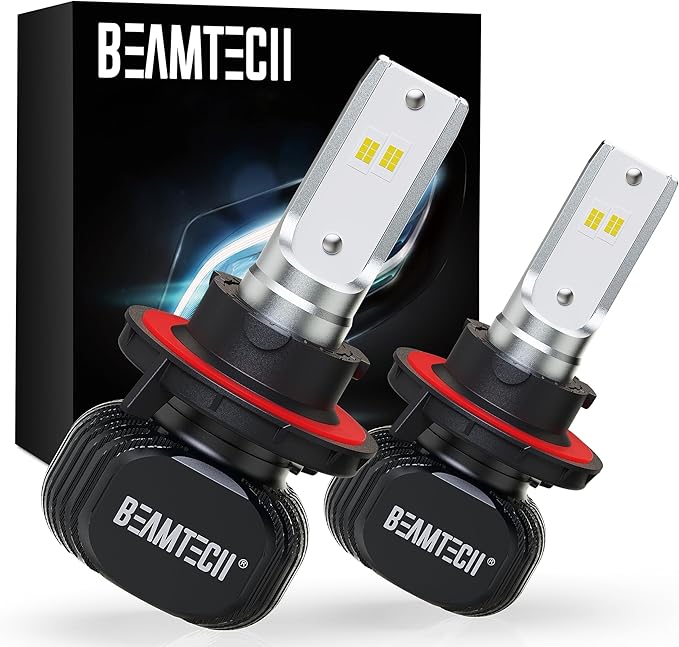BEAMTECH H13/9008 Bulbs, S1 Series Fanless 300% Brighter 6500K White Fog Light for Car Powersports ATV UTV, Pack of 2