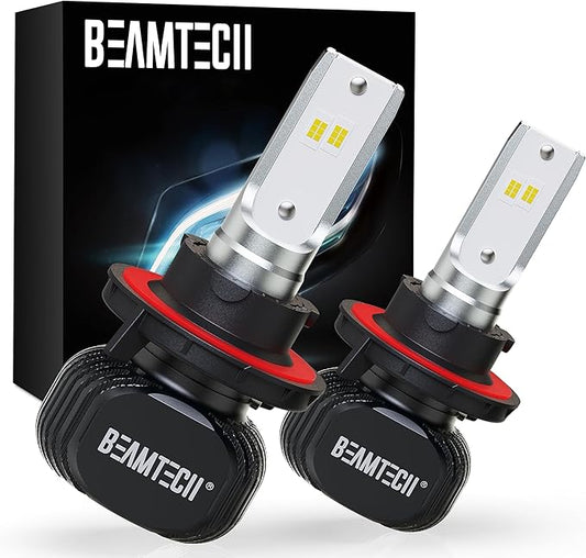 BEAMTECH H13/9008 Bulbs, S1 Series Fanless 300% Brighter 6500K White Fog Light for Car Powersports ATV UTV, Pack of 2