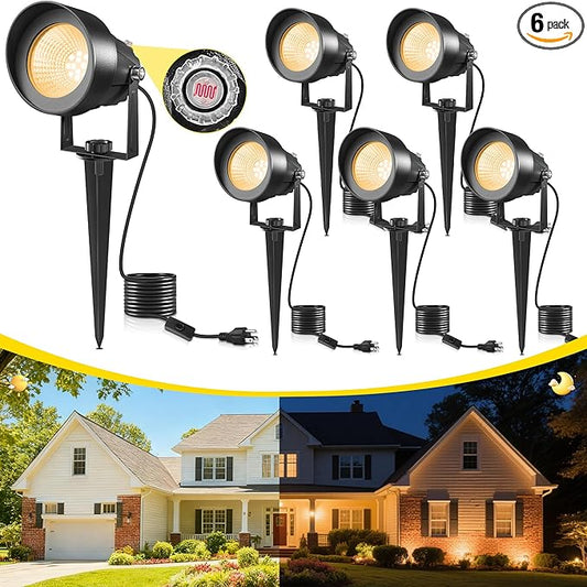 T-SUN Dusk to Dawn Outdoor Lighting, Flag Spot Lights with Photocell Auto On/Off, Waterproof 3000K Warm White LED Plug-in Landscape Spotlights for Garden Yard Tree Pathway Pole House