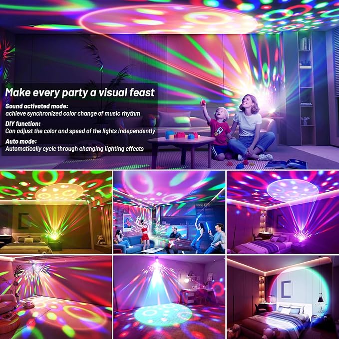 Sunset Lamp Disco Ball Party Lights, Dj Disco Light with Sound Activated Strobe Light Stage Lights for Birthday Home Room Dance Parties Halloween Wedding Bar Pub Club Karaoke KTV Christmas Decorations