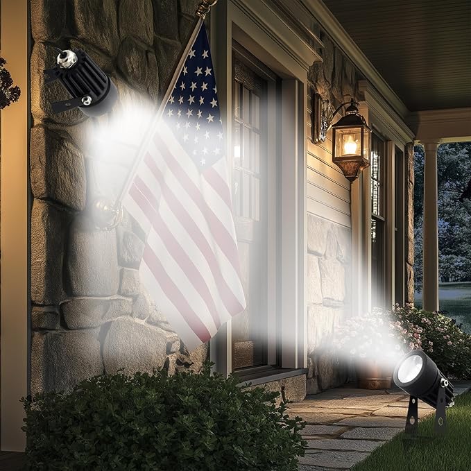 Mini 50X Twin Solar-Powered Flag Pole Light Cast Aluminium Cool White LED Spotlight 60-100 Lumen Per Light Fixture for Outdoor Garden Yard Landscape Downlight