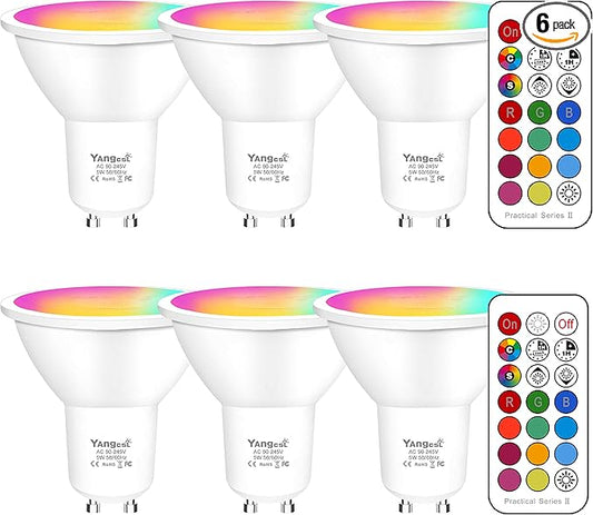 GU10 LED Bulbs 40W Equivalent 400LM, Color Changing Spot Light Bulb with Remote, RGB + Warm White, 45° Beam Angle and Memory, Mood Ambiance Lighting (6 Pack)