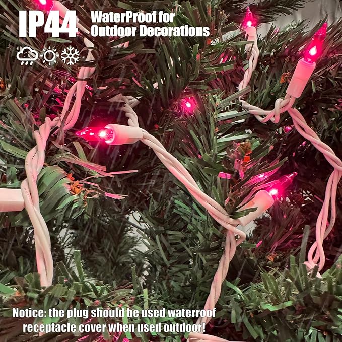 HISHINY Christmas Lights 100 Count Pink Christmas Tree String Lights with White Wire for Outdoor Indoor Christmas Decorations Wedding Decorations Valentines Day Decor,UL Certified (21feet)