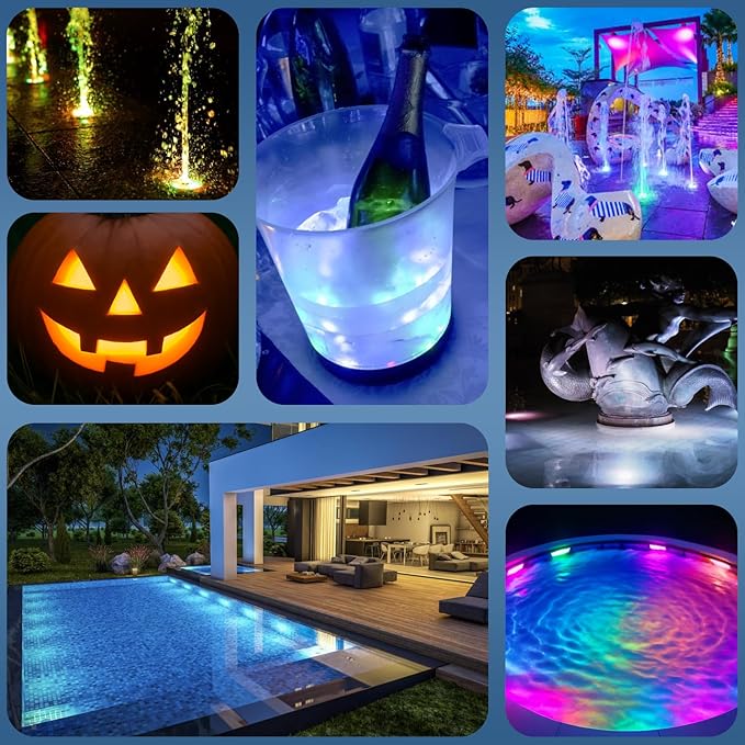 Pool Lights, Upgraded Rechargeable Submersible LED Lights with 16 High-Brightness LEDs, IP68 Waterproof 20 Colors Hot Tub Underwater Pool Light for In-Ground & Above-Ground Pool 1 Pack