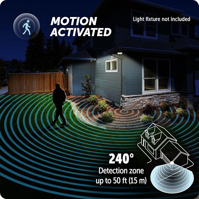 Globe Electric 240° Motion Sensor Replacement, MotionBright 2-Level Lighting, Adjustable SENS Dial, Manual Mode, Black Finish, Outdoor Security Light, 17000184