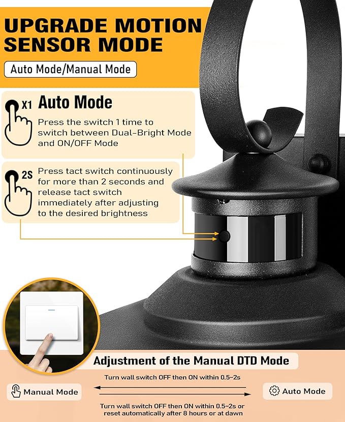 DBF Motion Sensor Outdoor Lights Wall Mount, Dusk to Dawn Exterior Light Fixture, Anti-Rust Waterproof Outside Porch Lights with Glass & E26 Socket Wall Sconce for House Garage Patio Doorway, Black
