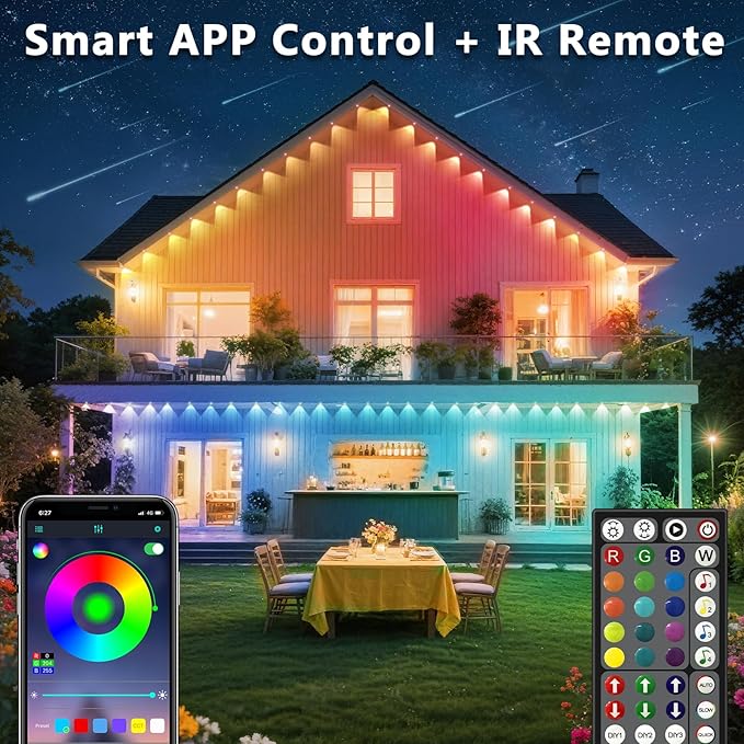 150FT Permanent Outdoor RGB Lights, IP67 Waterproof Smart Eave Lighting, with App/Remote Control Eaves Light, DIY LED Scenes Modes for House Roof Decor,Christmas,Party