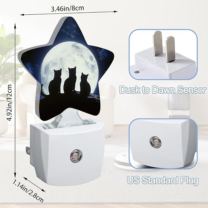 Black Cat Moon Night Light,Starry Sky Plug-in Star Night Lights with Dusk-to-Dawn Sensor for Bedroom,Bathroom,Living Room Sleep Friendly Lamp for Women Girls Boys Gift,0.5W