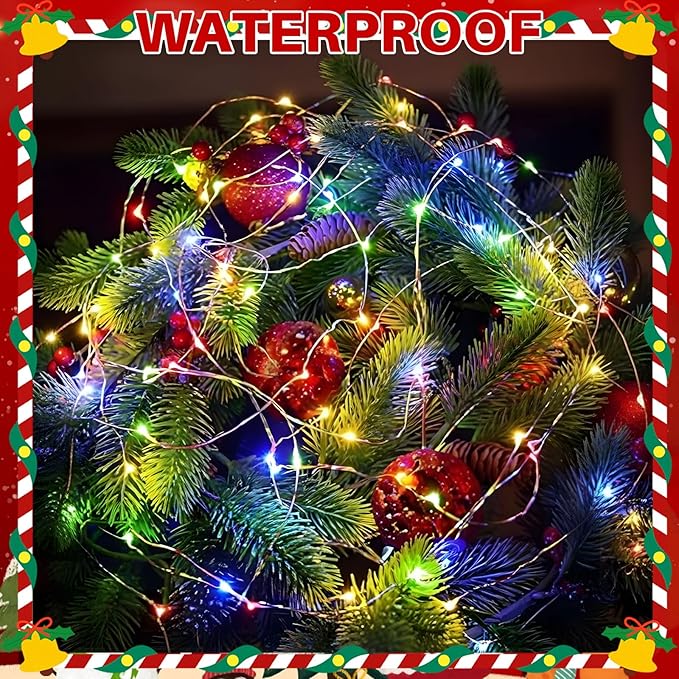 Macarrie 12 Pcs Christmas USB String Lights 33 ft 100 LED Fairy Lights Powered String for Christmas Indoor Outdoor Wedding Party Tree Festival Home Garden Decoration