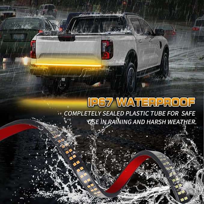 XRIDONSEN 48 inch Amber Tailgate Strobe Lights Strip 288 LED Tail/Rear Window Emergency Lights Flashing Warning Hazard Safety Caution Light for Tow/Plow Trucks Construction Vehicles Pickup Trailer