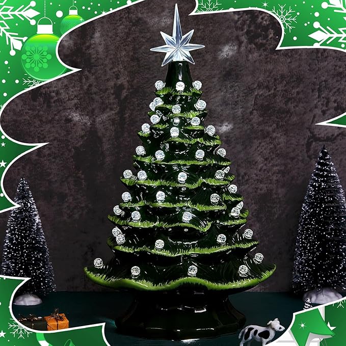 Boao 100 Pcs Ceramic Christmas Tree Bulbs with 5 Pcs Star Topper Light Ornaments Round and Heptagram Christmas Replacement Lights Bulbs for Village Xmas Tree Topper Decorations (Clear)