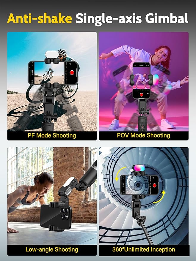 AOCHUAN Auto Face Tracking Tripod 360 Rotation w/Stand,Selfie Stick Tripod for iPhone Android w/RGB Light,Remote Control,Phone Stand Follow You for Video Recording for TikTok Vlogging(M2Pro Black)